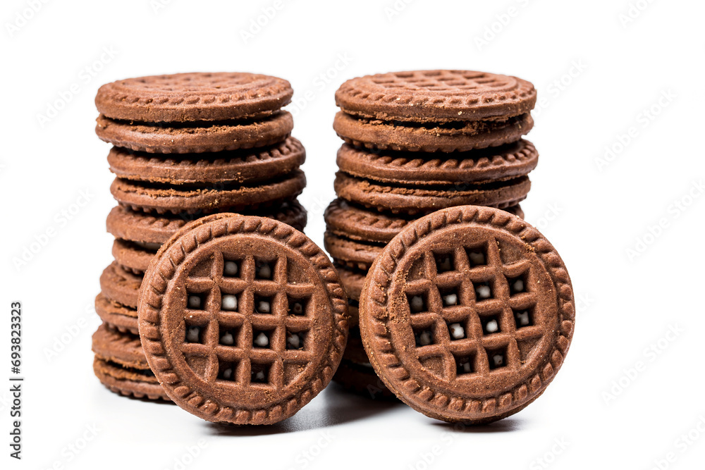 Round chocolate cookies on white background Round chocolate cookies on white background