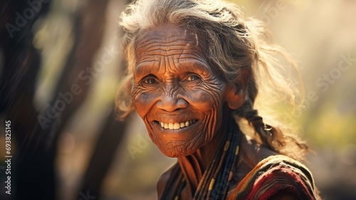 Portrait of an aboriginal first nations woman in the bush photo