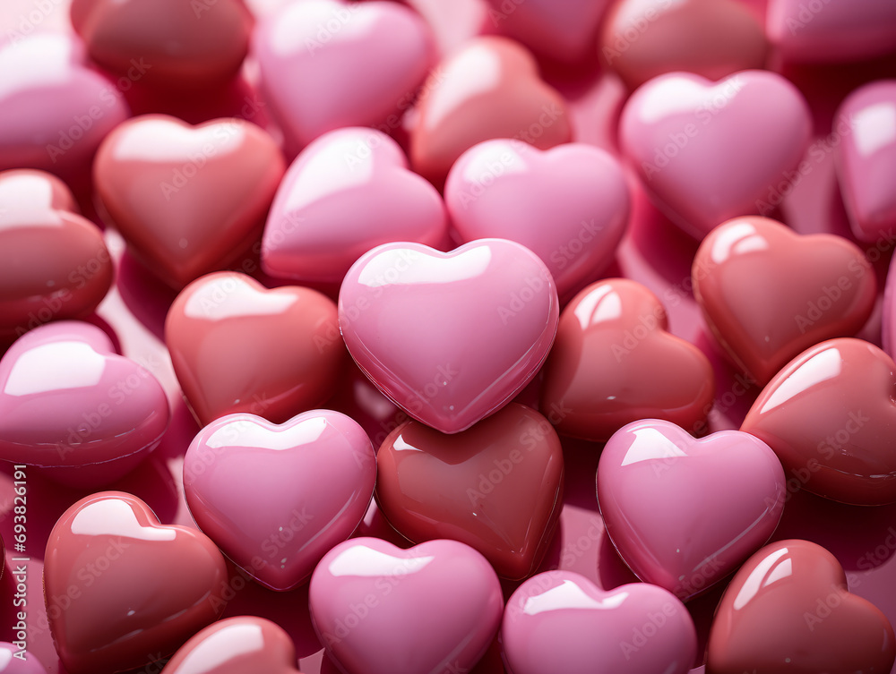 Pink hearts on a pink background photo-realistic