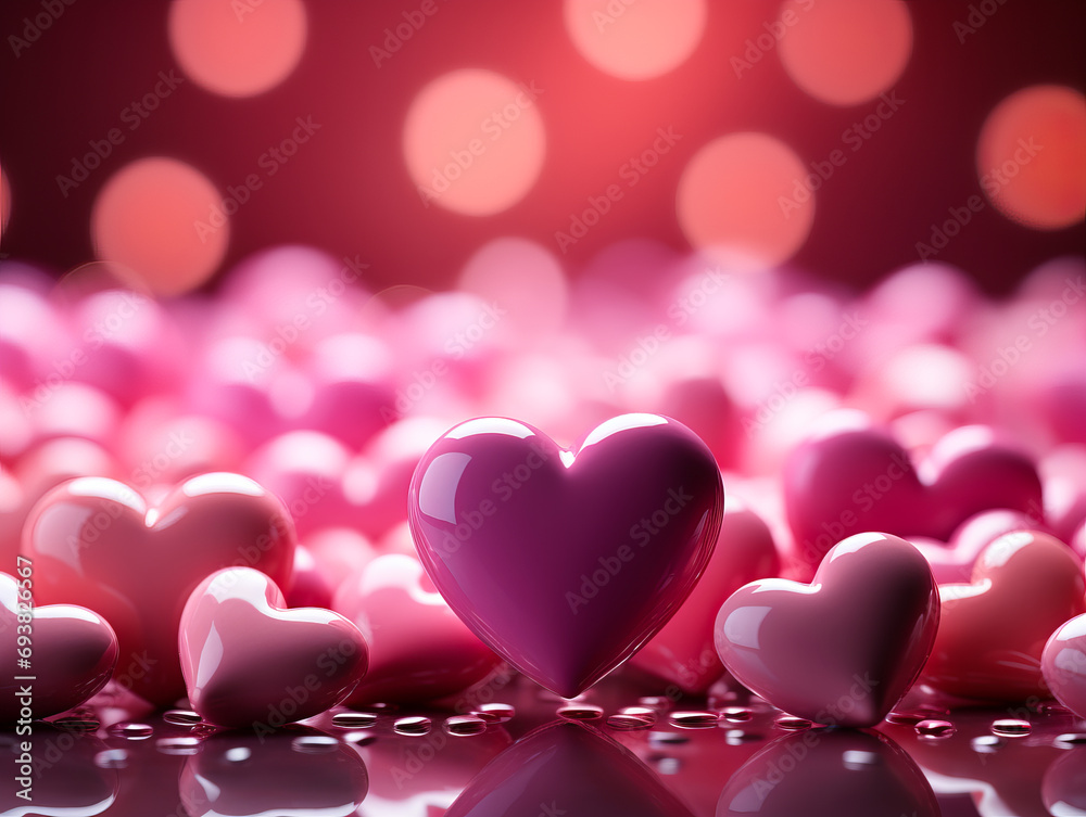 Pink hearts on a pink background photo-realistic