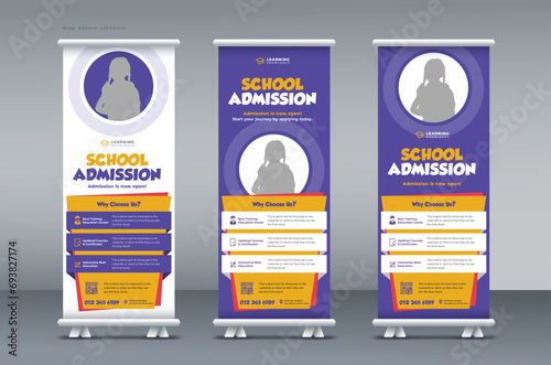 school admission roll up banner, back to school, education roll up banner, pull up banner, or x banner print template