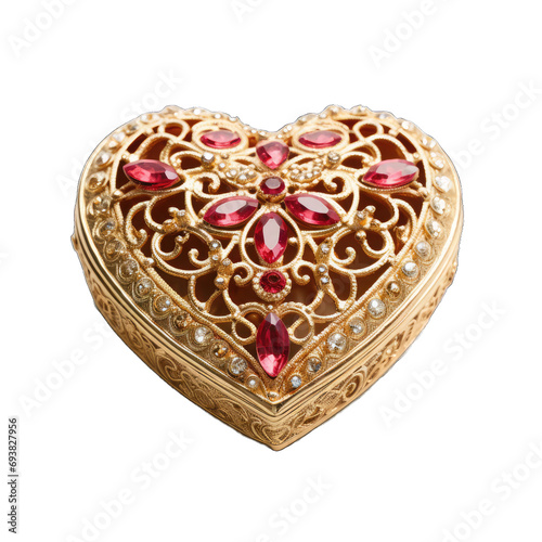A Heart. Shaped Trinket Box Holding Sentimental Treasures Valentines Day. Isolated on a Transparent Background. Cutout PNG.