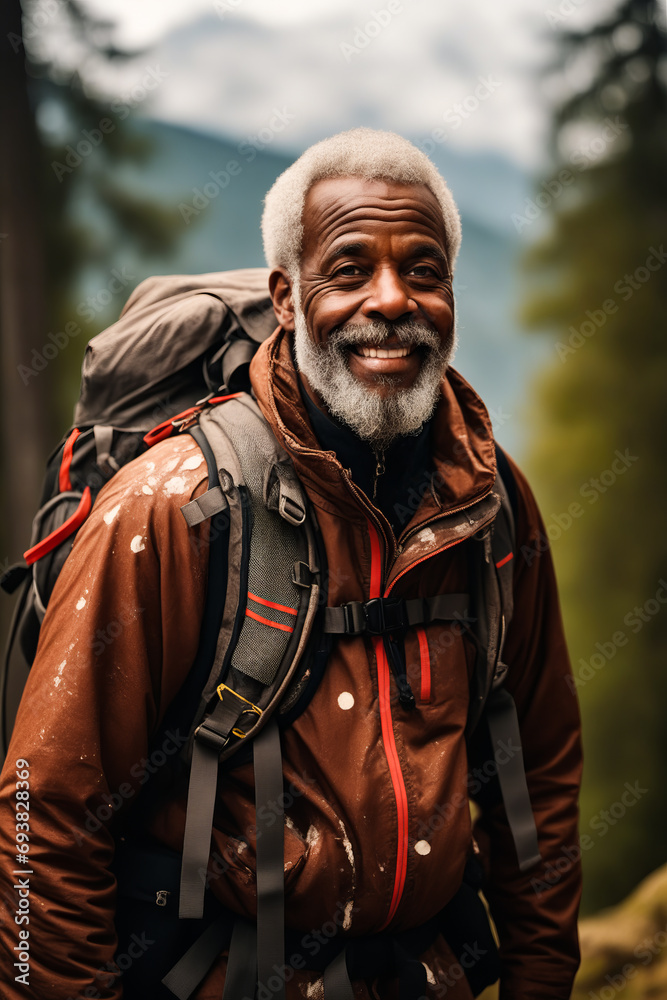 Man with backpack and backpack on his back smiles.
