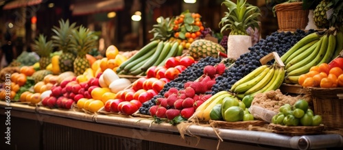 Famous Barcelona market showcasing fruits and vegetables in Catalonia. © 2rogan