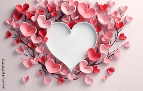 Happy valentine concept with multi layered paper cut style background. Background with paper cut