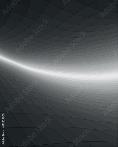 Black and dark gray perspective background with wavy grid lines.