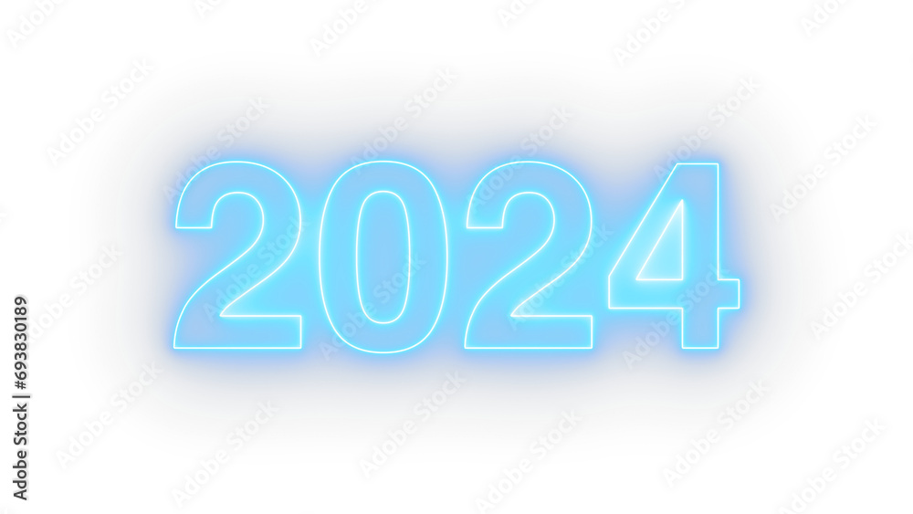 Blue neon colored 2024 on a transparent background. 2024 number icon. Happy New Year. Neon style Blue neon colored 2024 on a transparent background. 2024 number icon. Happy New Year. Neon style