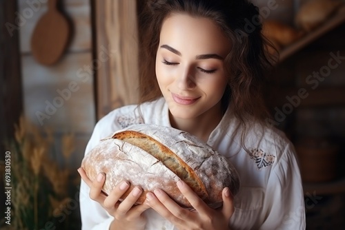Baker holding a freshly baked loaf of bread