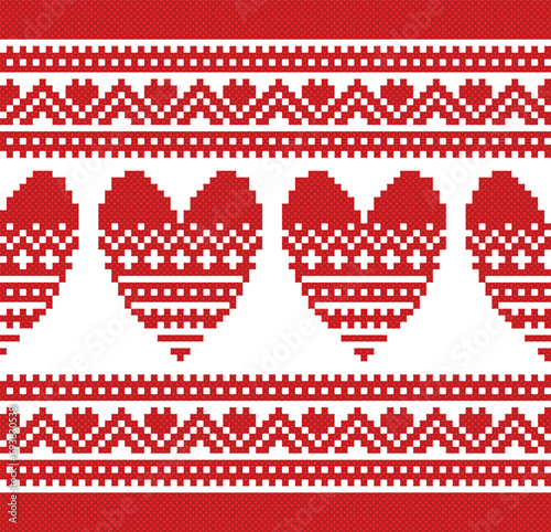 seamless pattern with valentine heart. tribal pattern. local fabric pattern. pixel pattern. cross stitch