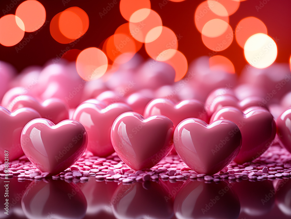 Pink hearts on a pink  background photo-realistic