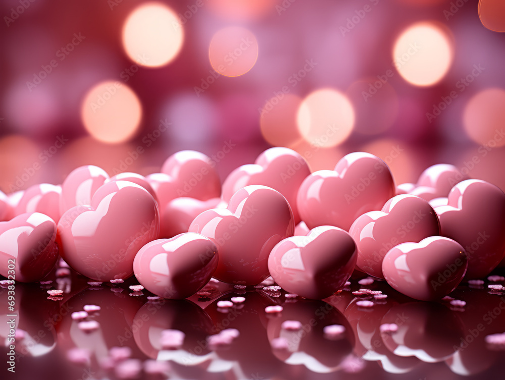 Pink hearts on a pink  background photo-realistic