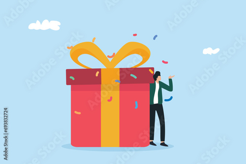 give for free. giveaway concept. people with big gift boxes.