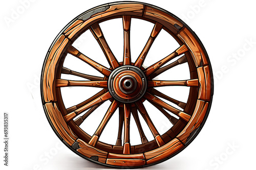 Old wooden cartwheel isolated on PNG Background. Generative Ai. photo