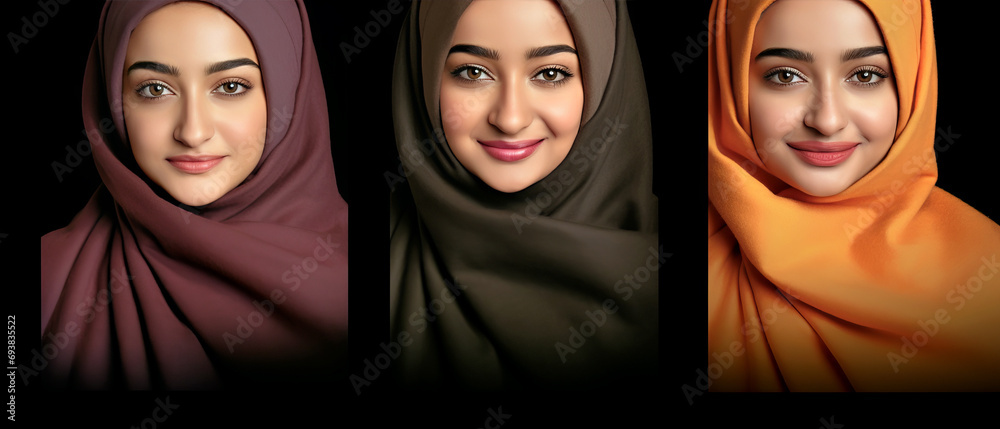 Three Women Wearing Headscarves Smiling for the Camera Three Women Wearing Headscarves Smiling for the Camera