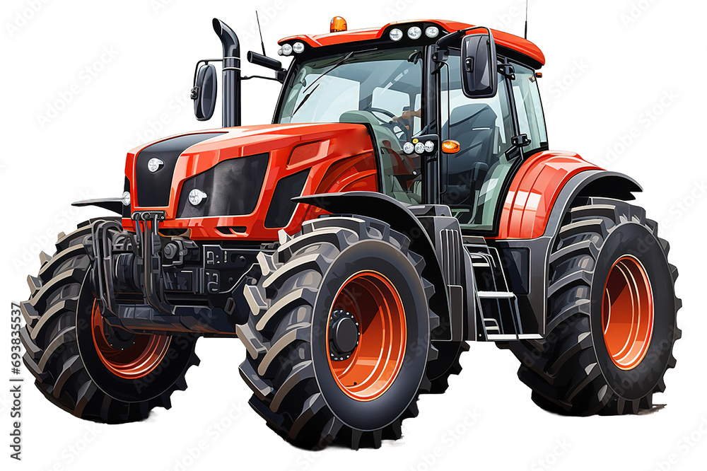 Obraz premium Farm Tractor 3D rendering isolated on PNG Background. Generative Ai.