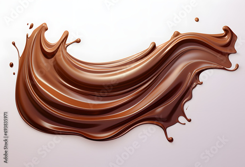 a chocolate splash falling down on a white background