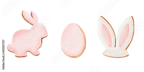 Gingerbread set  bunny shape  bunny ears and egg shape. Looks good on stickers  kitchen textiles greeting cards  wrapping paper.