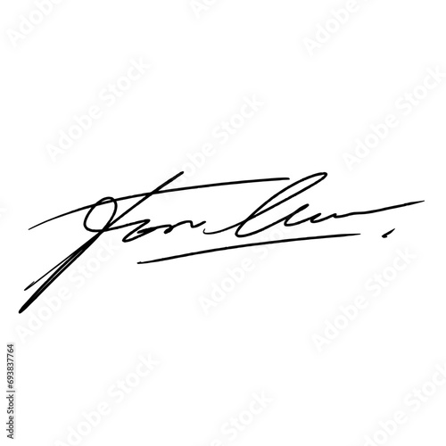 Abstract signature idea starting with the letter F. Vector with black writing color and transparent background.