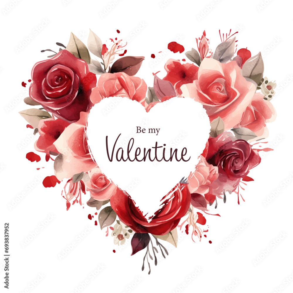 Red and white roses bouquet isolated on white background. Vector illustration. Valentine's day background - obrazy, fototapety, plakaty 