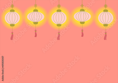 5個の明かりの灯った中国提灯の背景デザイン