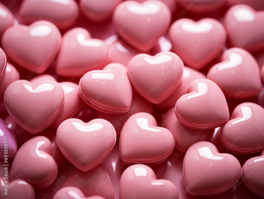 Pink hearts on a pink background 