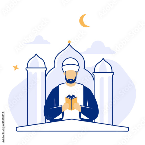 Muslim priest with a book, Ramadan vector illustration.