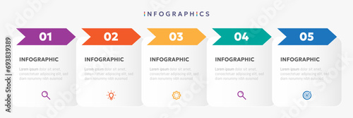 Modern business infographic template with arrows and 5 options or step icons. photo