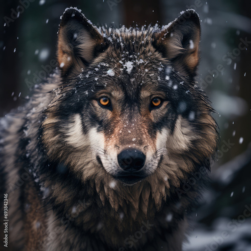 A wolf portrait at snow day