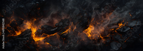 the black and gold volcanic rocks texture and smoke photo
