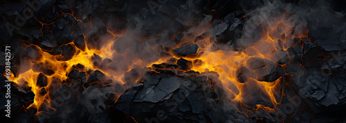 the black and gold volcanic rocks texture and smoke