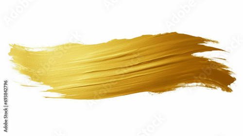 Beautiful textured gold paint brush strokes on white background. Metallic Golden ink brushstroke.