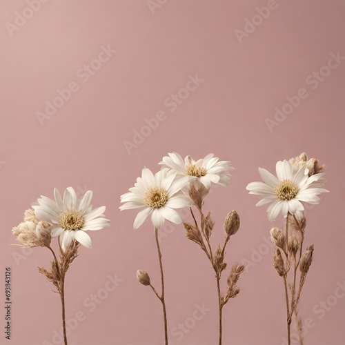 dry white flowers on a beigepink background - 1