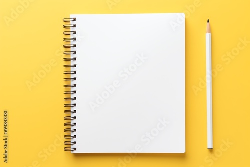 a notebook and pencil on a yellow background
