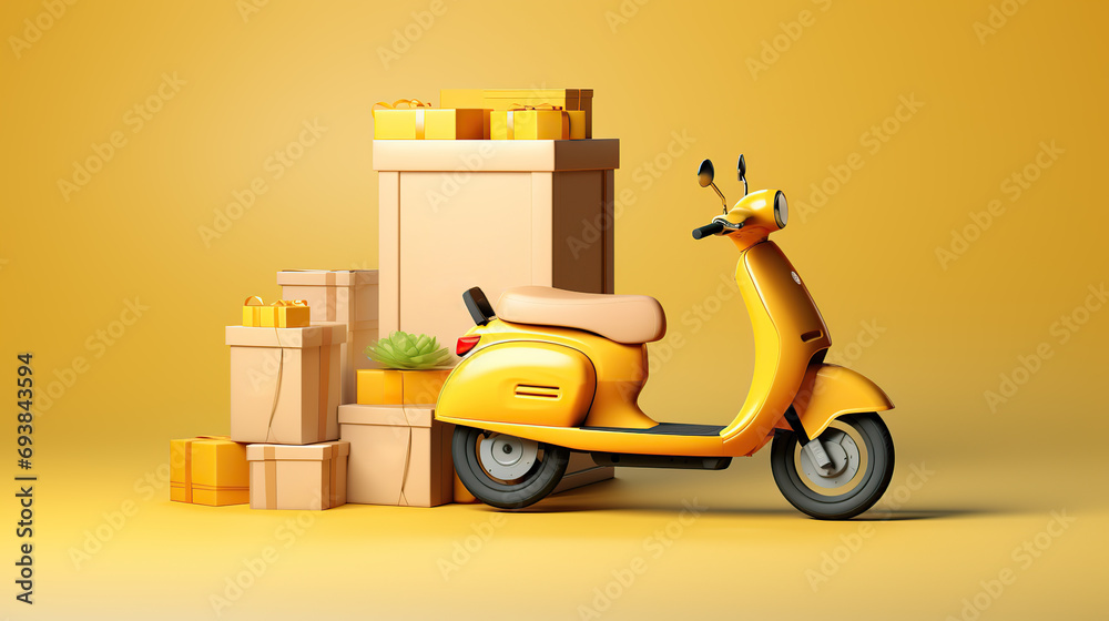 Obraz premium Yellow Scooter With Boxes