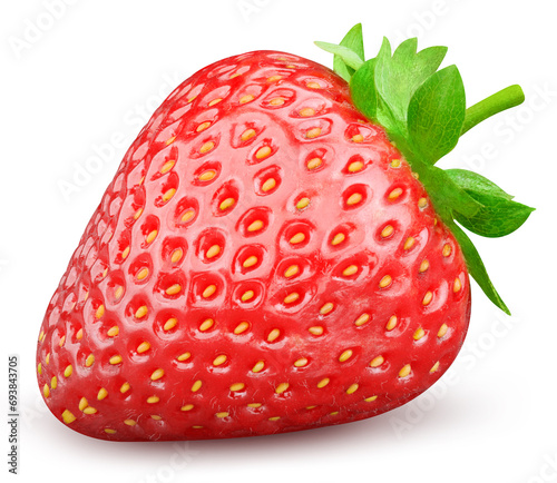 Fresh organic strawberry with leaves isolated clipping path