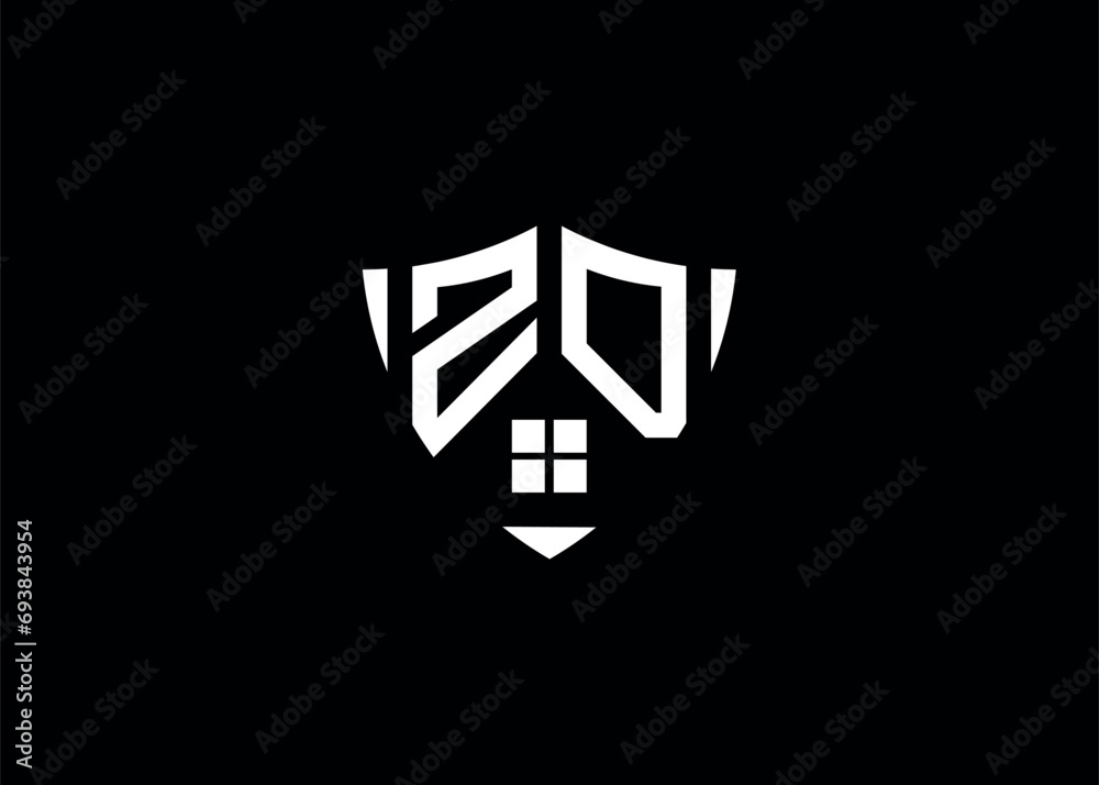 Real estate letter ZD shield shape logo and house building vector template Real estate letter ZD shield shape logo and house building vector template