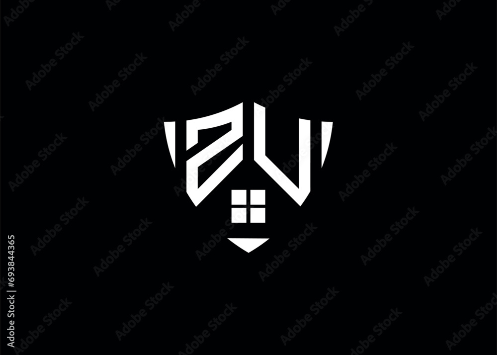 Fototapeta premium eal estate letter ZU shield shape logo and house building vector template.