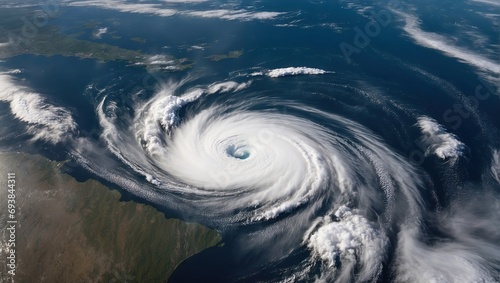 Satellite vHurricane over the ocean, satellite image of cloud spiral iew of hurricane photo