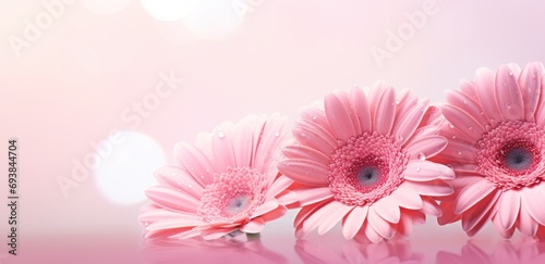 pink gerbera daisies on a pink background © olegganko