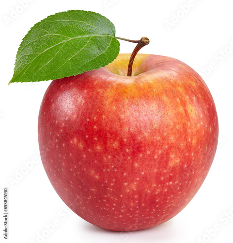 Apple with leaves isolated on white background