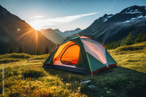 tent standing in natural green grass