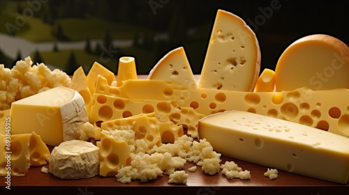 Different types of cheese on a black background photo