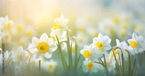 yellow and white daffodils in the spring background © olegganko