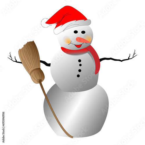 Bonhomme de neige de face sur fond blanc