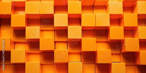 A vibrant arrangement of orange cubes stacked against each other, creating an abstract pattern. Generative AI.
