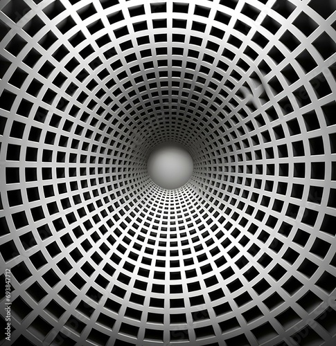 A black and white image of a circular tunnel. Generative AI.