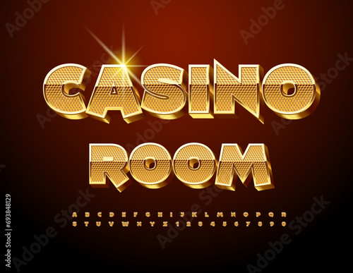 Vector chic Logo for Casino with Exclusive Gold Font. Luxury 3D Alphabet Letters and Numbers.
