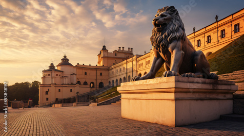 Royal castle in Lublin with guarding lion