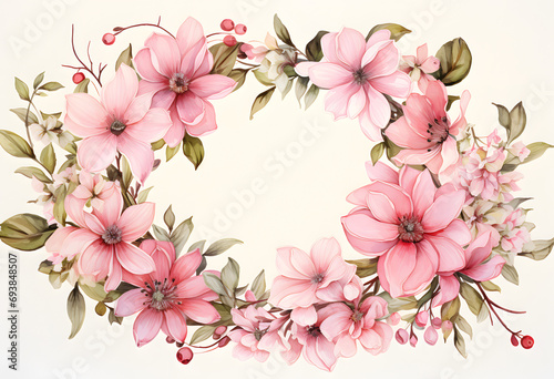 a painting of floral roses wreath on a white background
