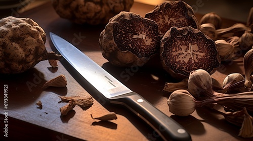 Rhizopogon_truffle and knife on cutting board photo